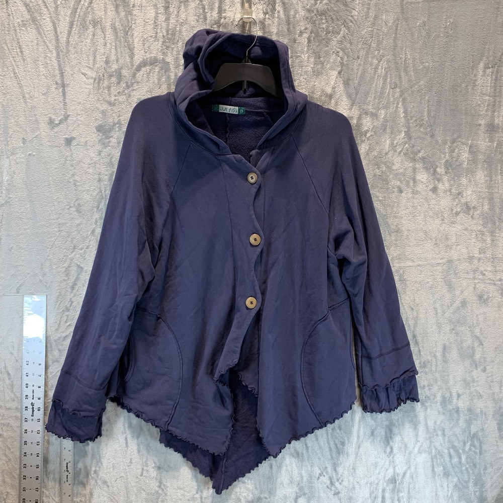 Blue Fish Women's Cardigan Sweatshirt Hoodie 2 Button Front Purple Asymmetric
